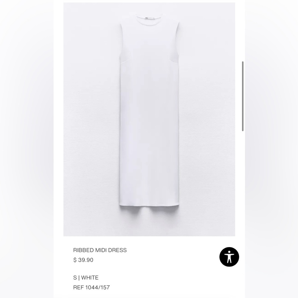 Zara White Ribbed Midi Dress